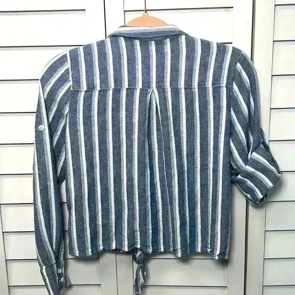 Anthropologie Cloth & Stone Linen Blend Striped Button Up Crop Top Size XS - Picture 7 of 10